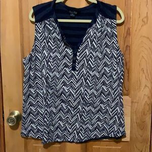 Lucky Brand Tank Blouse Womens 2X Plus Navy Blue & White Sleeveless Top